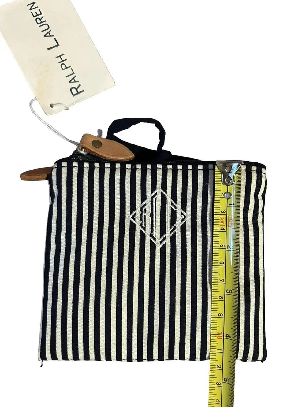 Vintage Ralph Lauren RL Monogram Black Cream Stripe‎ Fold Travel Organizer Pouch